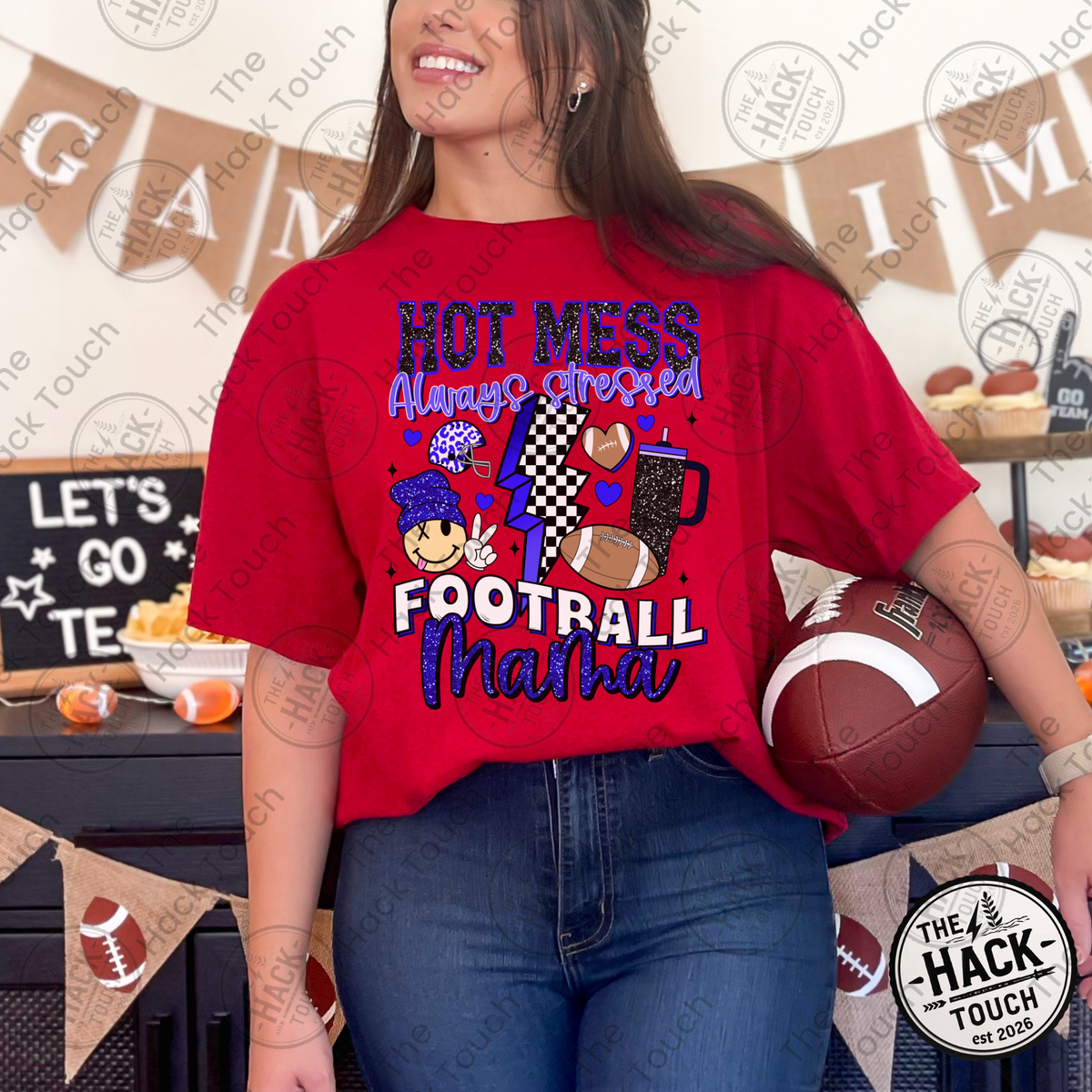 Hot Mess Football Mama - Blue