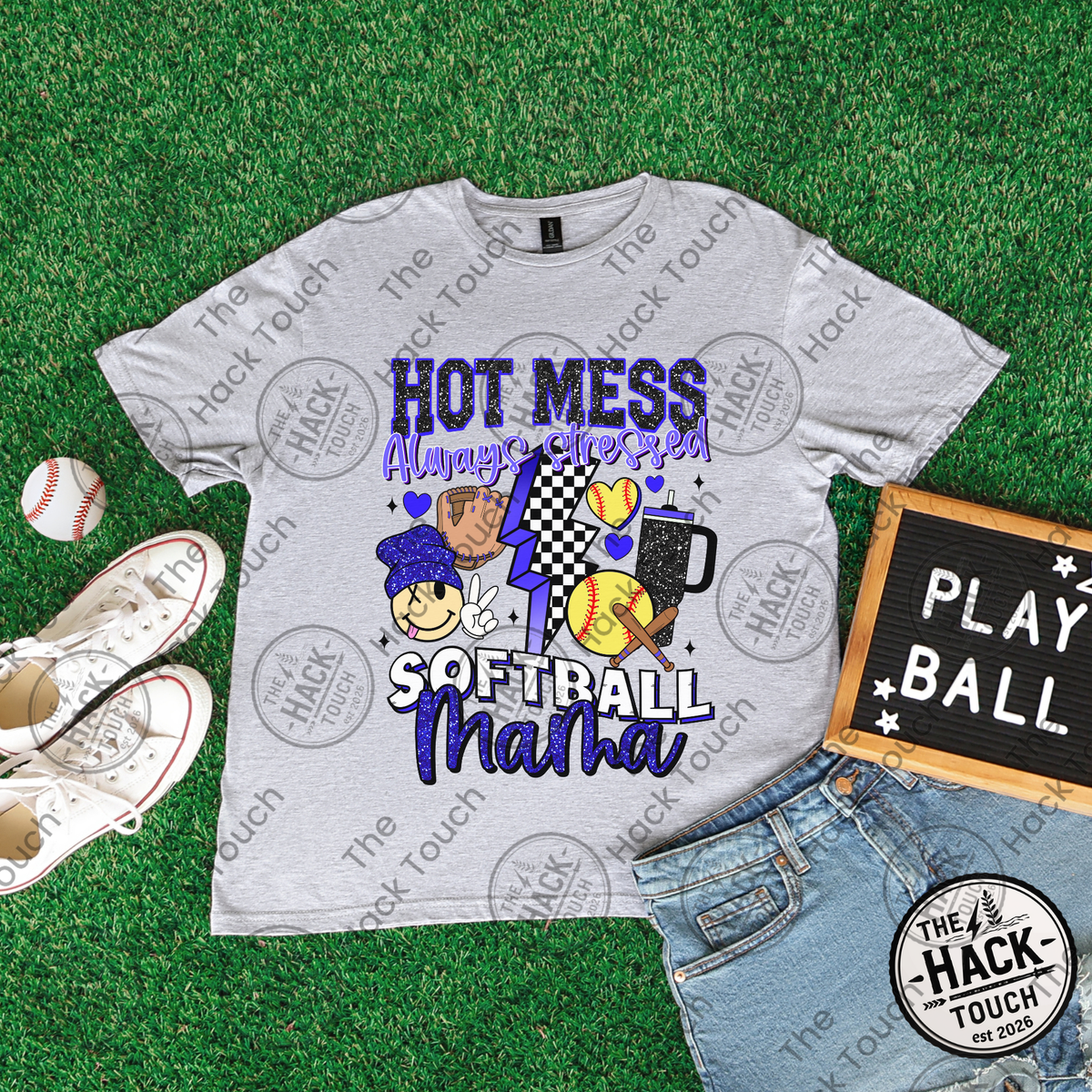 Hot Mess Softball Mama - Dark Blue