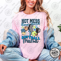 Hot Mess Softball Mama - Light Blue