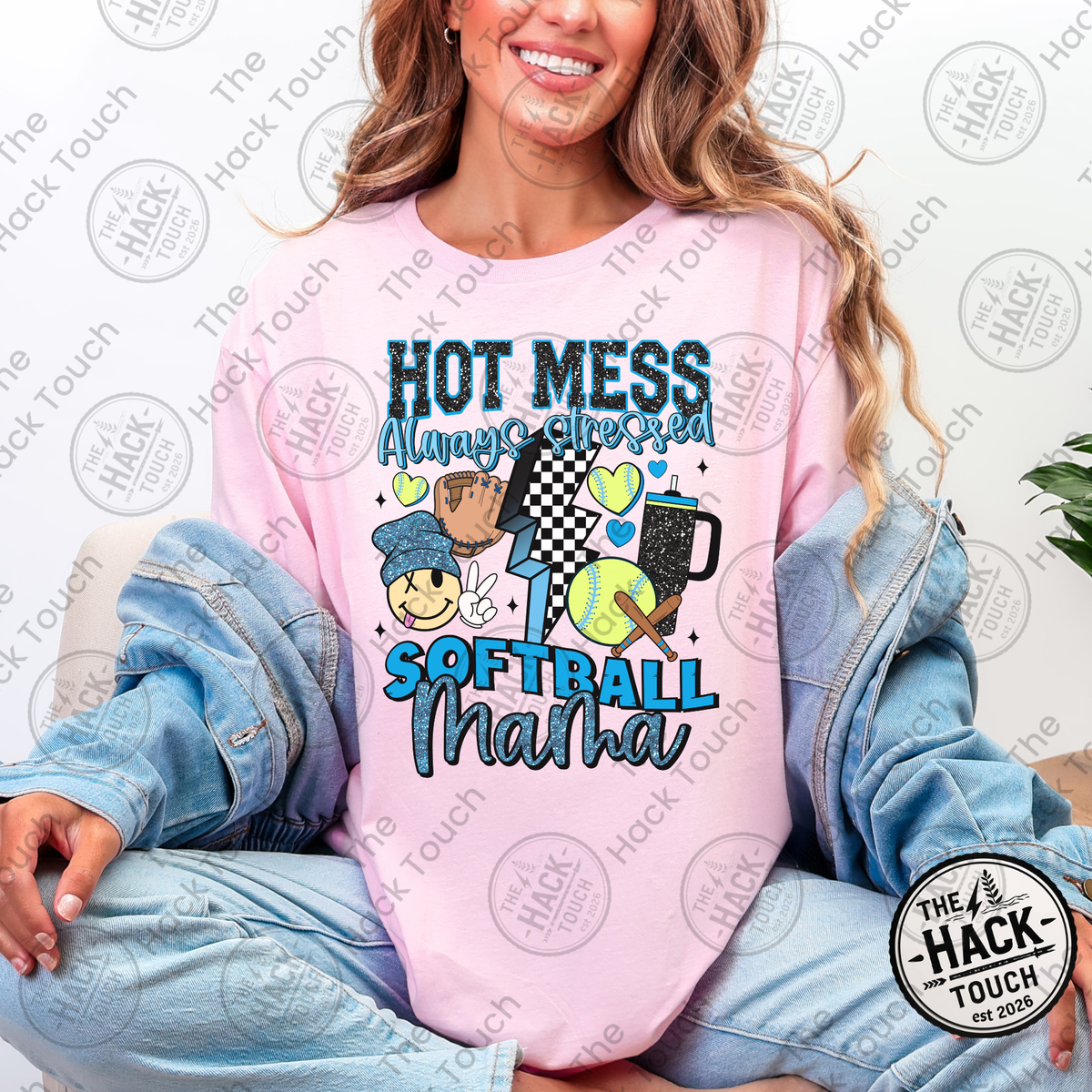 Hot Mess Softball Mama - Light Blue