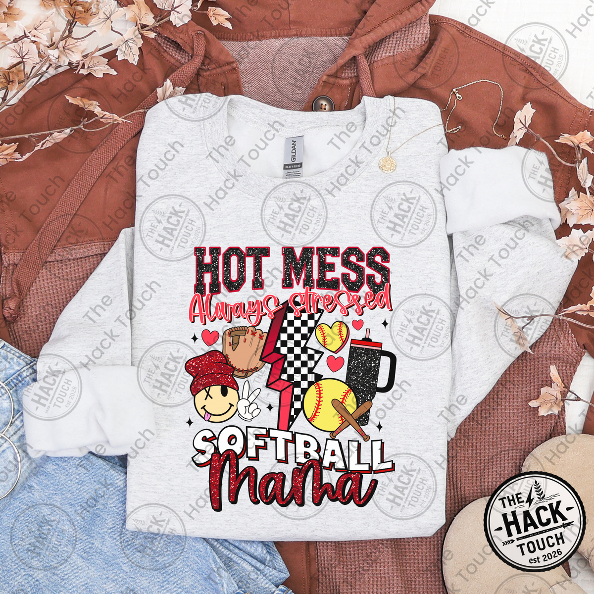 Hot Mess Softball Mama - Red