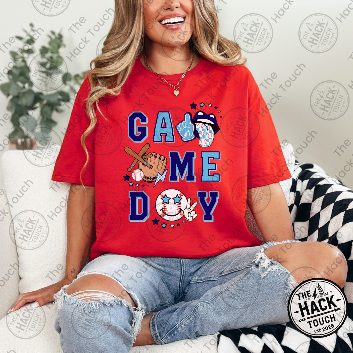Retro Baseball Game Day - Light & Dark Blue