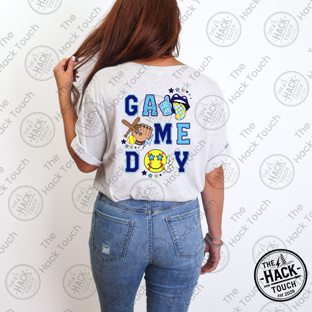 Retro Softball Game Day - Light & Dark Blue